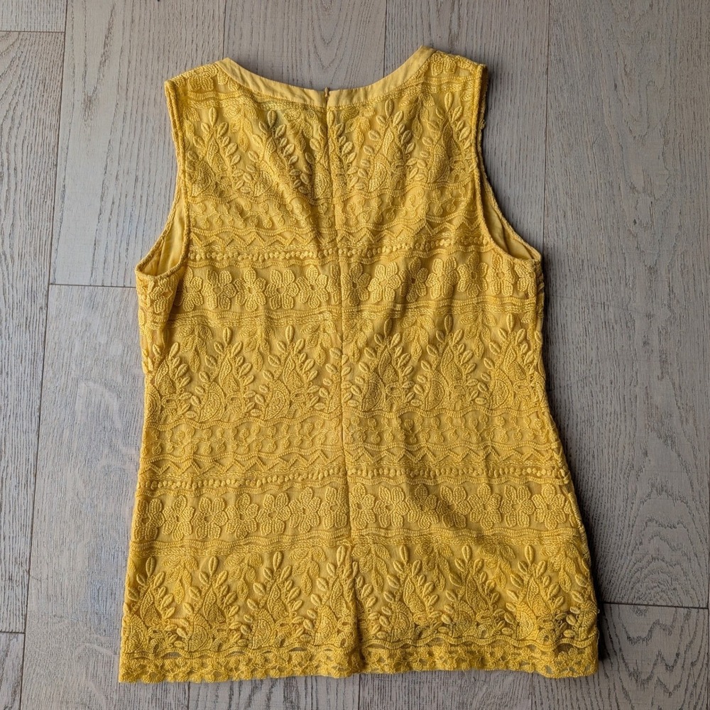 Laundry by Shelli Segal‎ Yellow Embroidered Sleeveless V Neck cotton top Size 12 - Picture 4 of 7